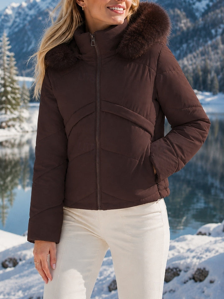 Short Women's Parka with Removable Hood - Warm and Practical