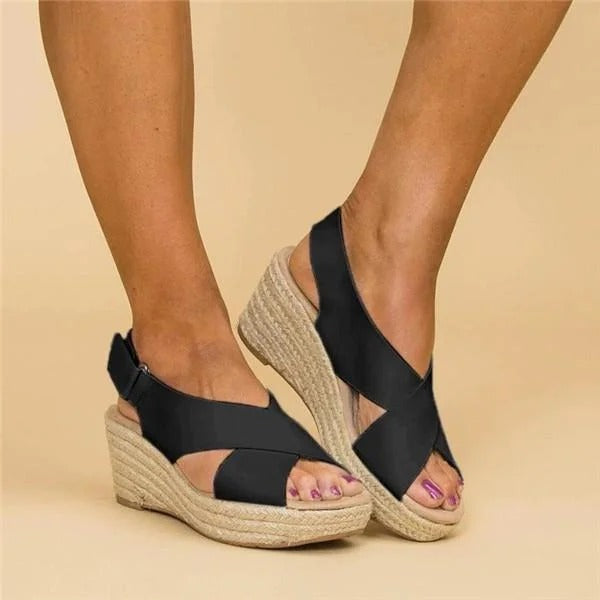 Annika open-toe wedges by Emma & Rose Cape Town featuring bohemian style sandals for women with orthopedic support and natural leather straps.