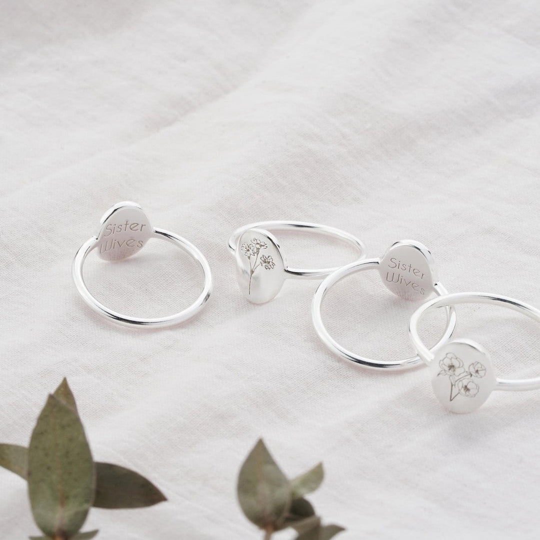 Flower Birth Ring Fine Personalized Ring, view 8 - Elena Harper