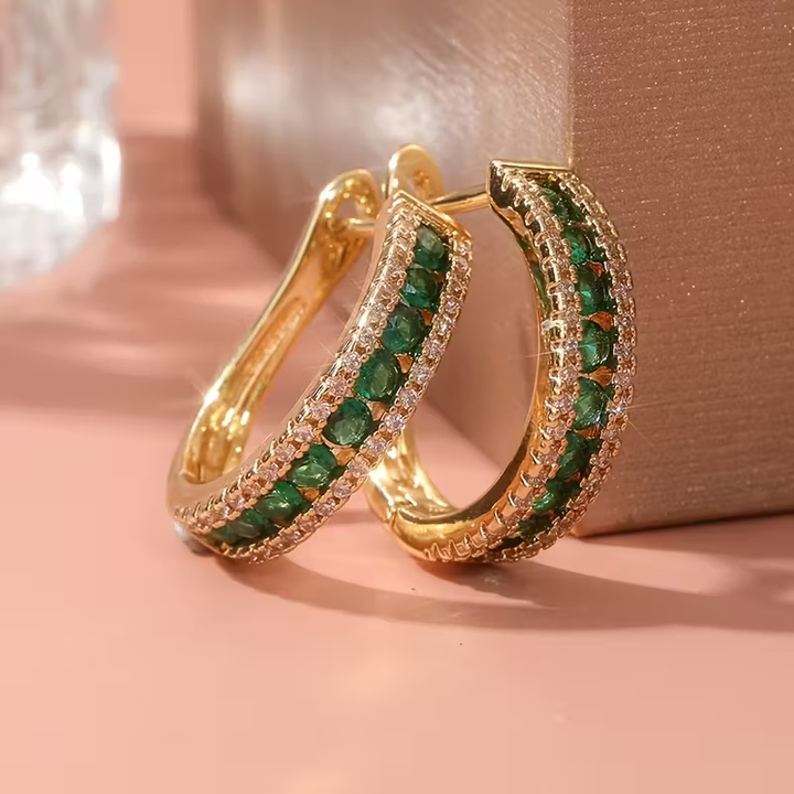 Emerald Sparkle Earrings, view 2 - Elena Harper