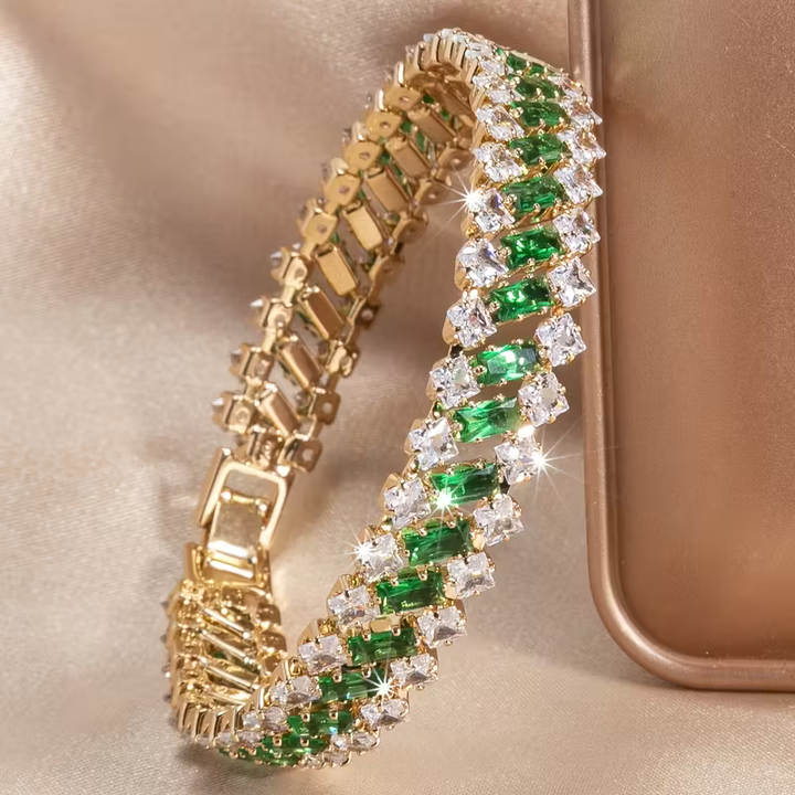 Tennis Bracelet with Emerald Crown - Elena Harper