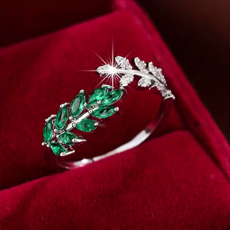 Green Laurel Ring, view 2 - Elena Harper