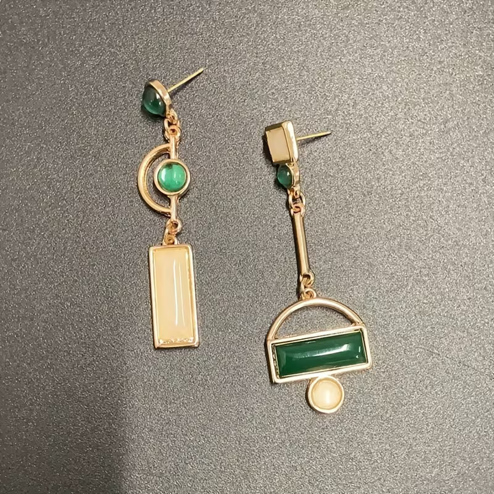 Emerald Geometry Earrings, view 2 - Elena Harper