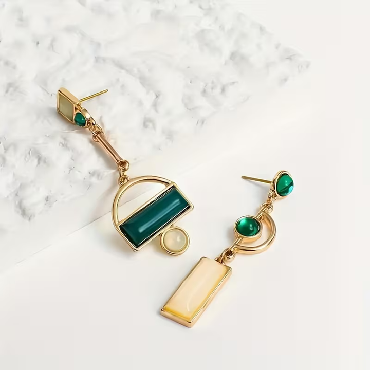 Emerald Geometry Earrings, view 4 - Elena Harper