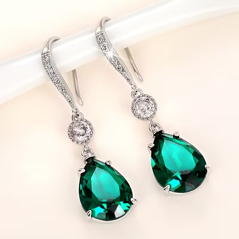 Emerald Drop-Shaped Earrings, view 3 - Elena Harper