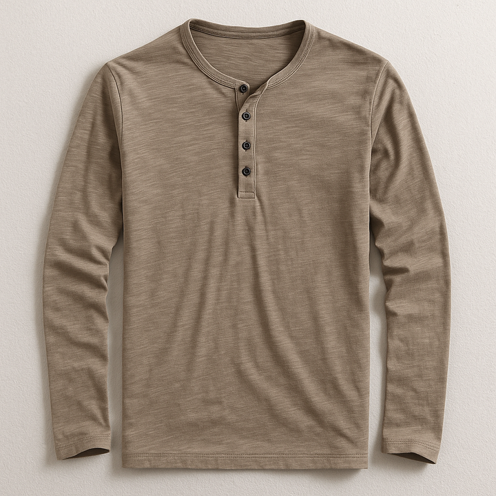 Premium Cotton Henley T-shirt for Men – Long Sleeve Casual Style