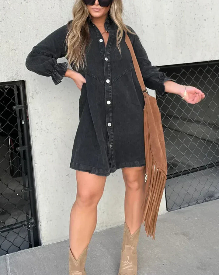 Women's Stylish Button-Down Denim Mini Dress