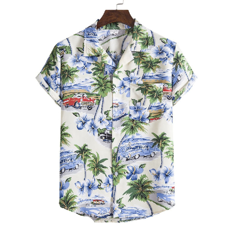 Elegant short-sleeve men's shirt with vintage cotton print