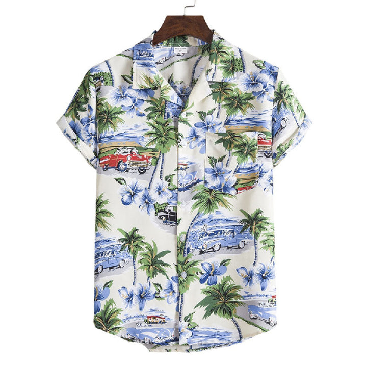 Elegant short-sleeve men's shirt with vintage cotton print