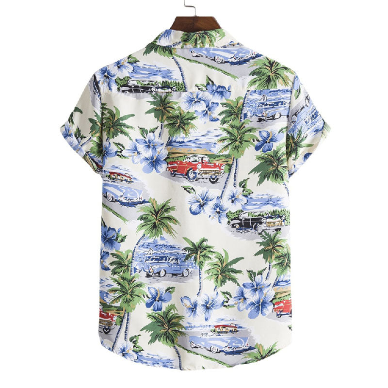 Elegant short-sleeve men's shirt with vintage cotton print