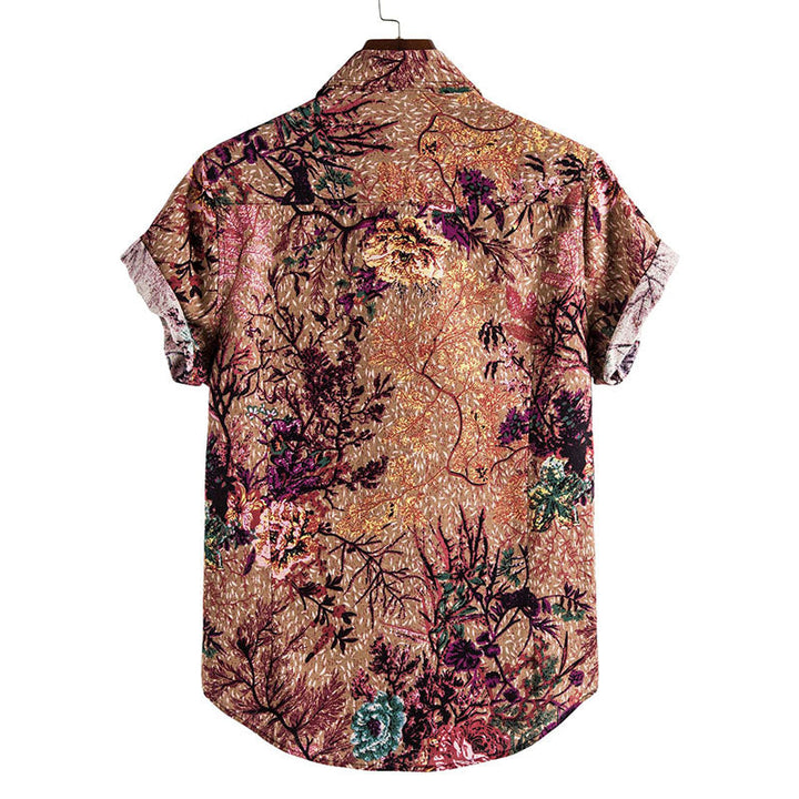 Aesthetic Short Sleeve Men's Shirt with Retro Print in Cotton