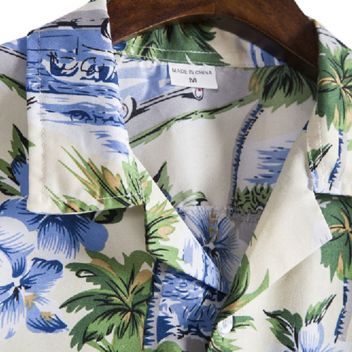 Elegant short-sleeve men's shirt with vintage cotton print