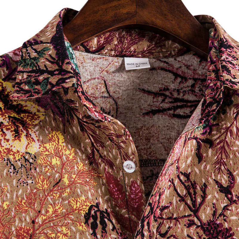 Aesthetic Short Sleeve Men's Shirt with Retro Print in Cotton