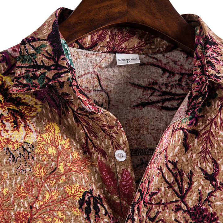 Aesthetic Short Sleeve Men's Shirt with Retro Print in Cotton