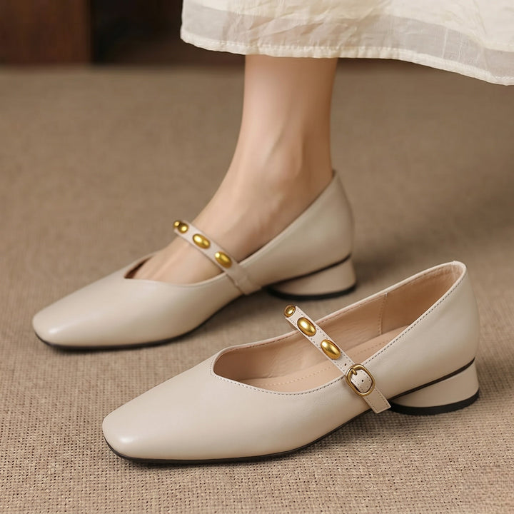 Women's Beaded Strap Leather Mary Jane Flats – Zyra
