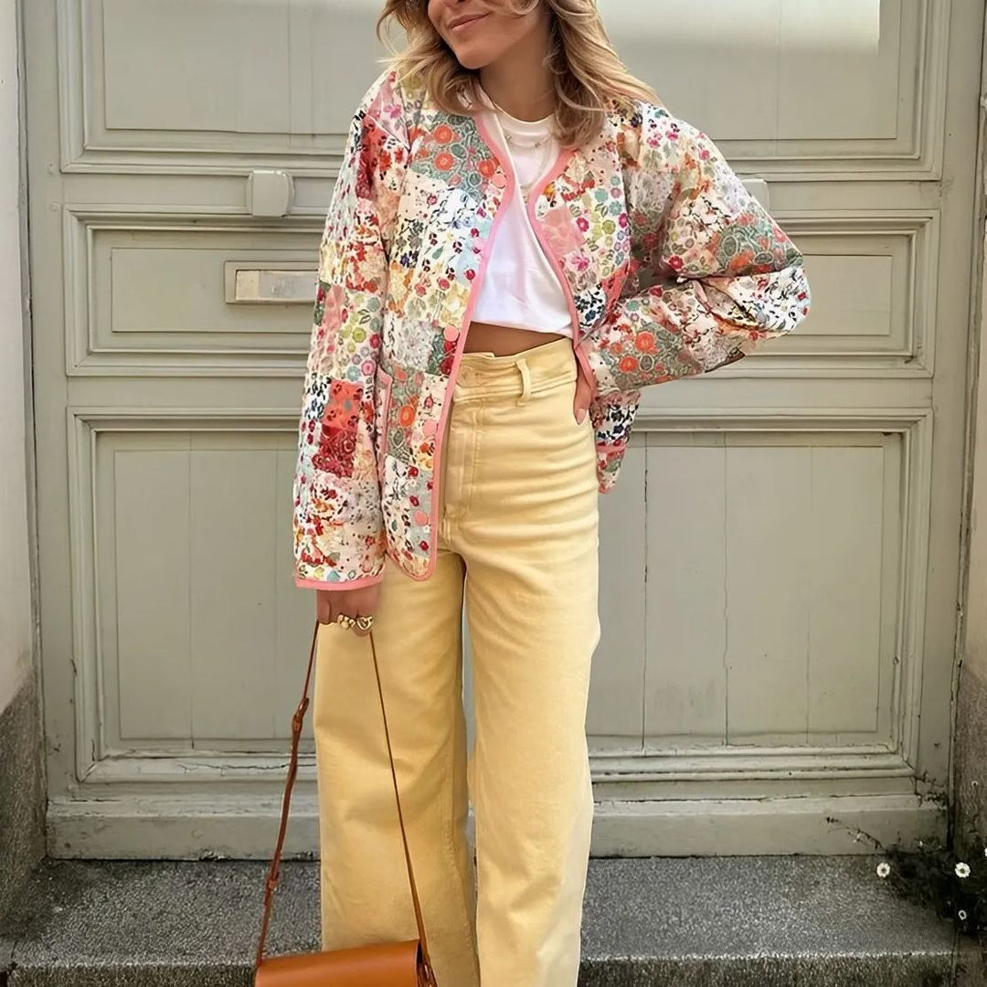 Patchwork Pattern Printed Jacket, view 2 - Elena Harper