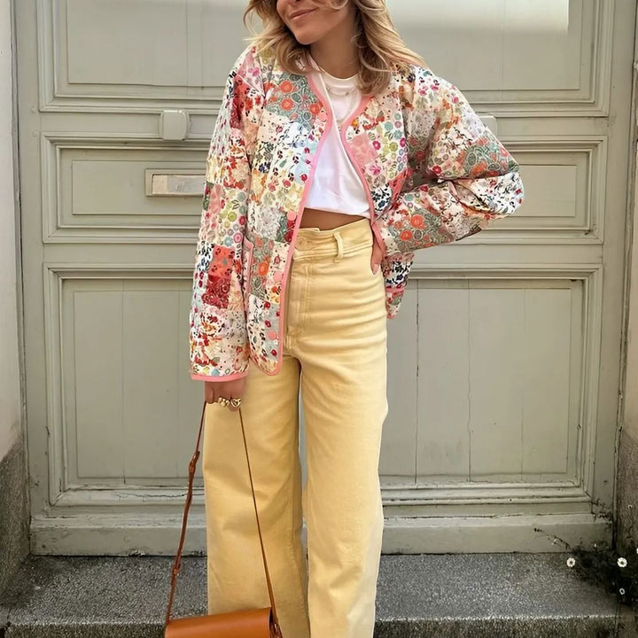 Patchwork Pattern Printed Jacket, view 2 - Elena Harper
