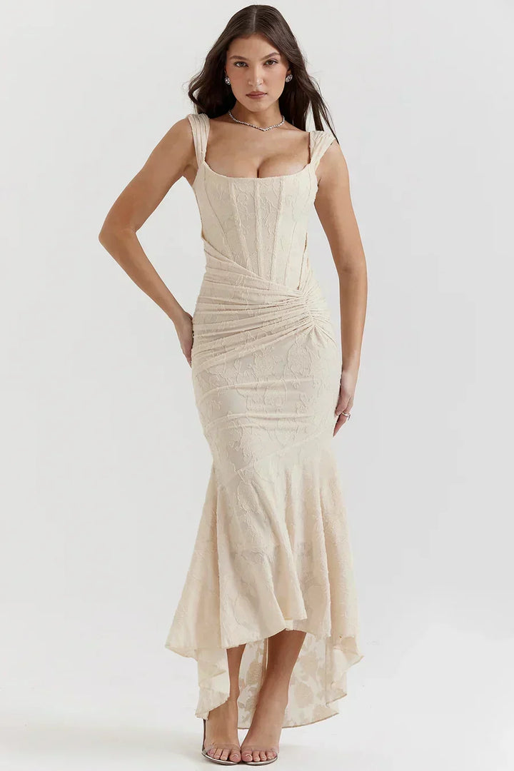 Long Evening Dress for Women with Corset Bodice and Off-Shoulder Design – Elegant Ceremony