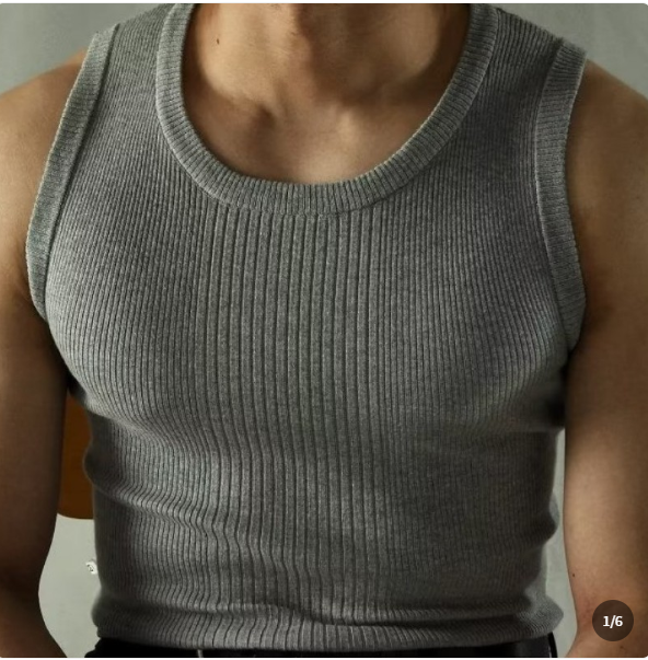 Men's Slim Fit Tank Top – Ribbed, Suitable for Spring and Summer