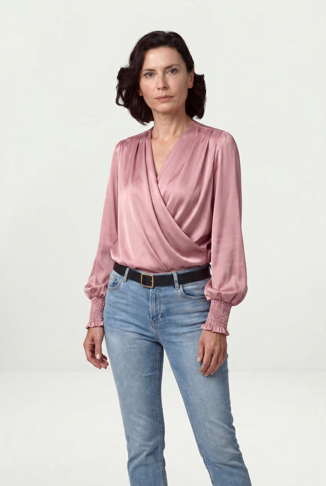 Quinn Elegant Long Sleeve Blouse with V-Neck - Elena Harper