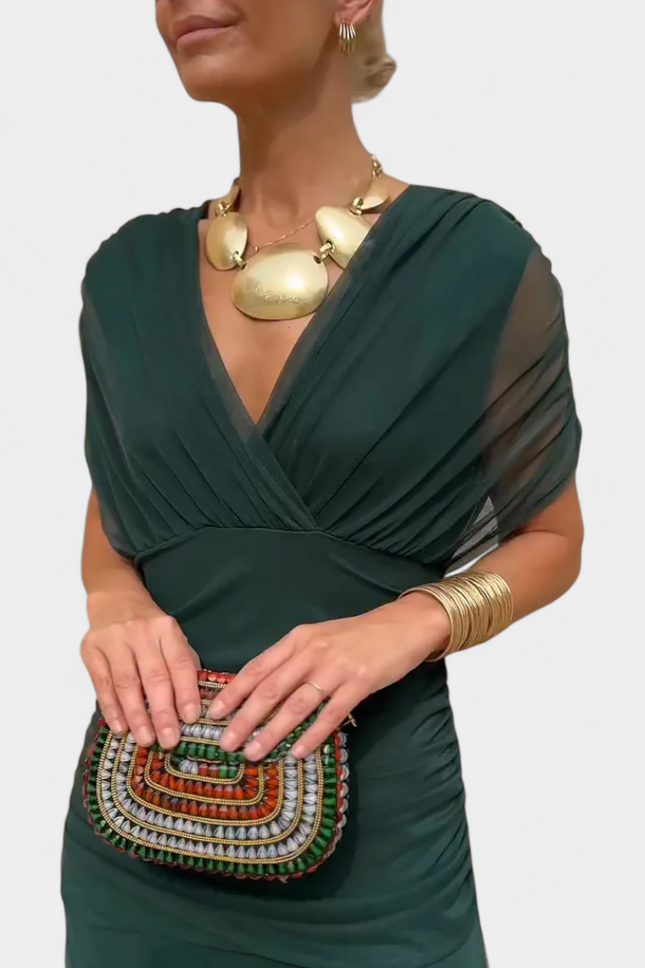 CHIC MAXI DRESS WITH V-NECK FOR WOMEN