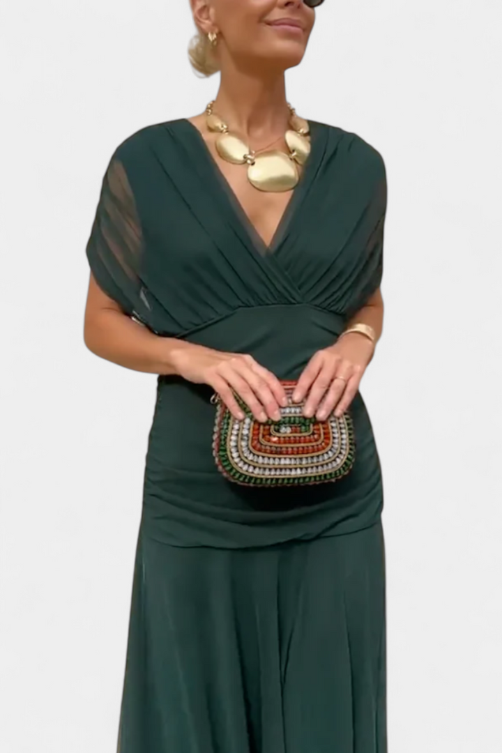 CHIC MAXI DRESS WITH V-NECK FOR WOMEN