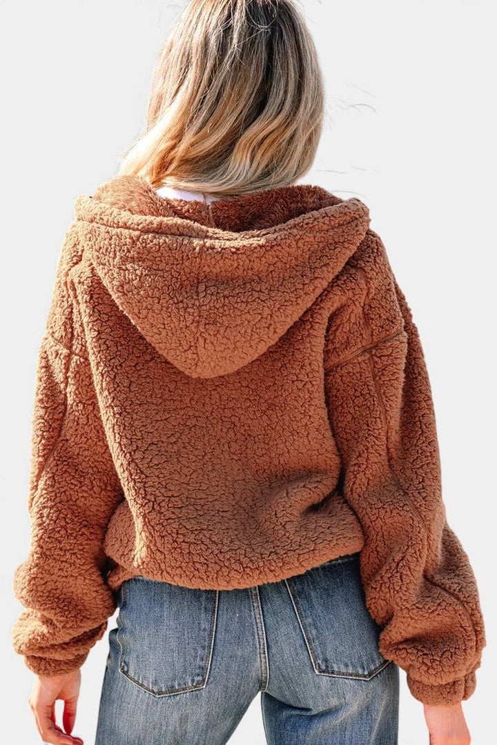Women's Teddy Jacket with Hood, Zipper, Relaxed Fit, and Pockets, view 4 - Elena Harper
