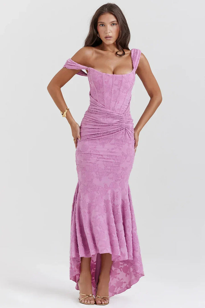 Long Evening Dress for Women with Corset Bodice and Off-Shoulder Design – Elegant Ceremony