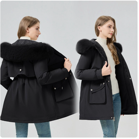 Ladies Waterproof Puffer Jacket – With Fur Collar, Casual for Cold Days