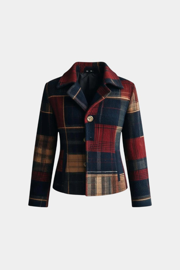 Bridget Women's Check Cropped Jacket in Deep Red Finish - Elena Harper