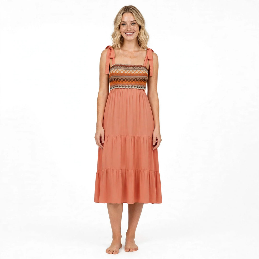 Olivia Bexley Viscose Smocked Summer Dress For Women - Elena Harper