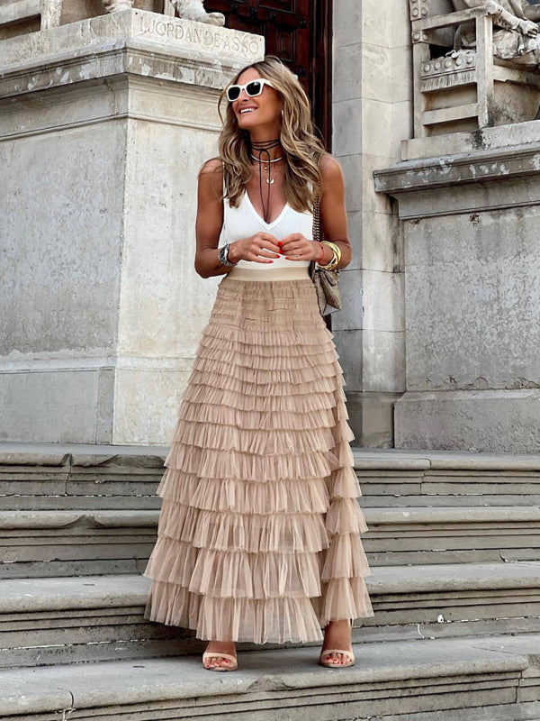 Averie Stylish Maxi Tulle Skirt in Layers, view 3 - Elena Harper