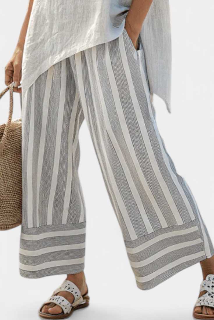 Talvora | Elegant Asymmetrical Blouse & Striped Pants
