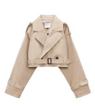Women's Cropped Trench Coat – Beige Cotton, Lightweight Jacket for Spring and Autumn