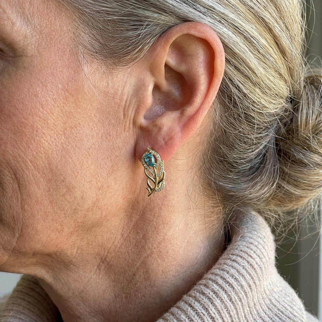 Bohemian Gold Design Turquoise Leaf Earrings - Elena Harper