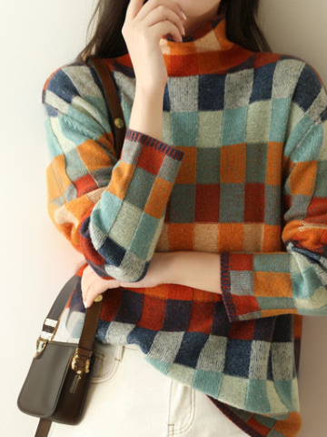 Luxurious Checked Women's Sweater Eveline, view 2 - Elena Harper