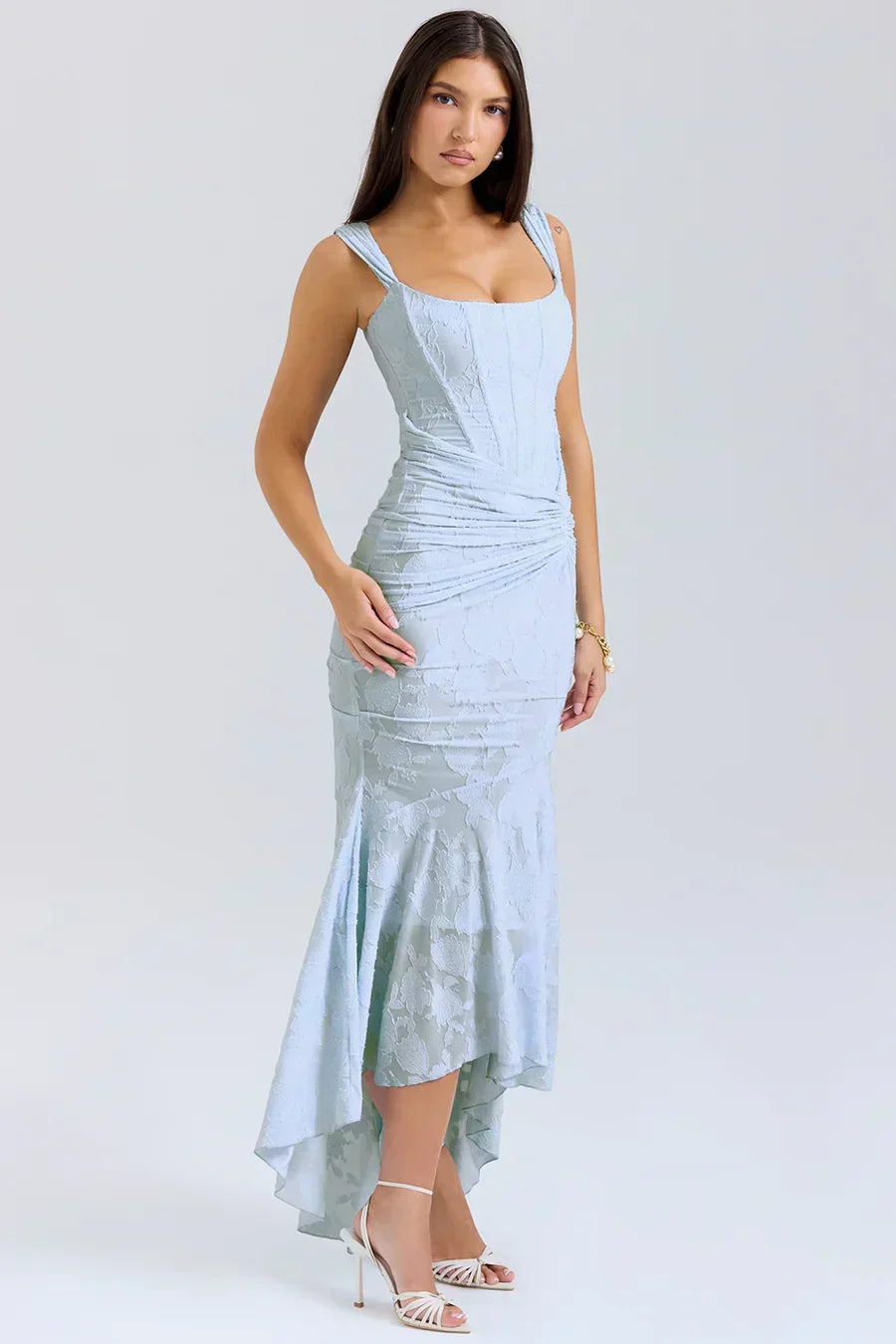 Long Evening Dress for Women with Corset Bodice and Off-Shoulder Design Elegant Ceremony, view 4 - Elena Harper