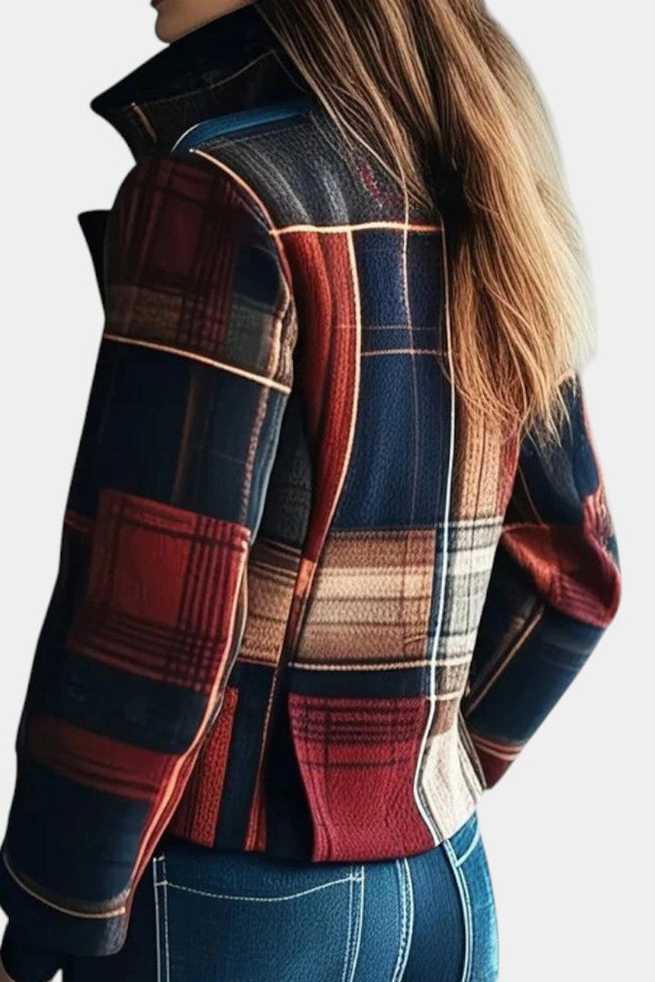 Bridget Women's Check Cropped Jacket in Deep Red Finish - Elena Harper