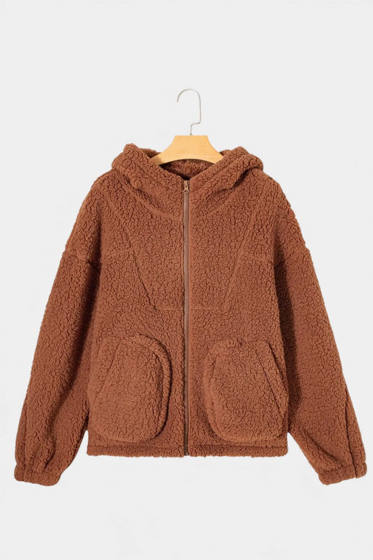 Women's Teddy Jacket with Hood, Zipper, Relaxed Fit, and Pockets, view 6 - Elena Harper
