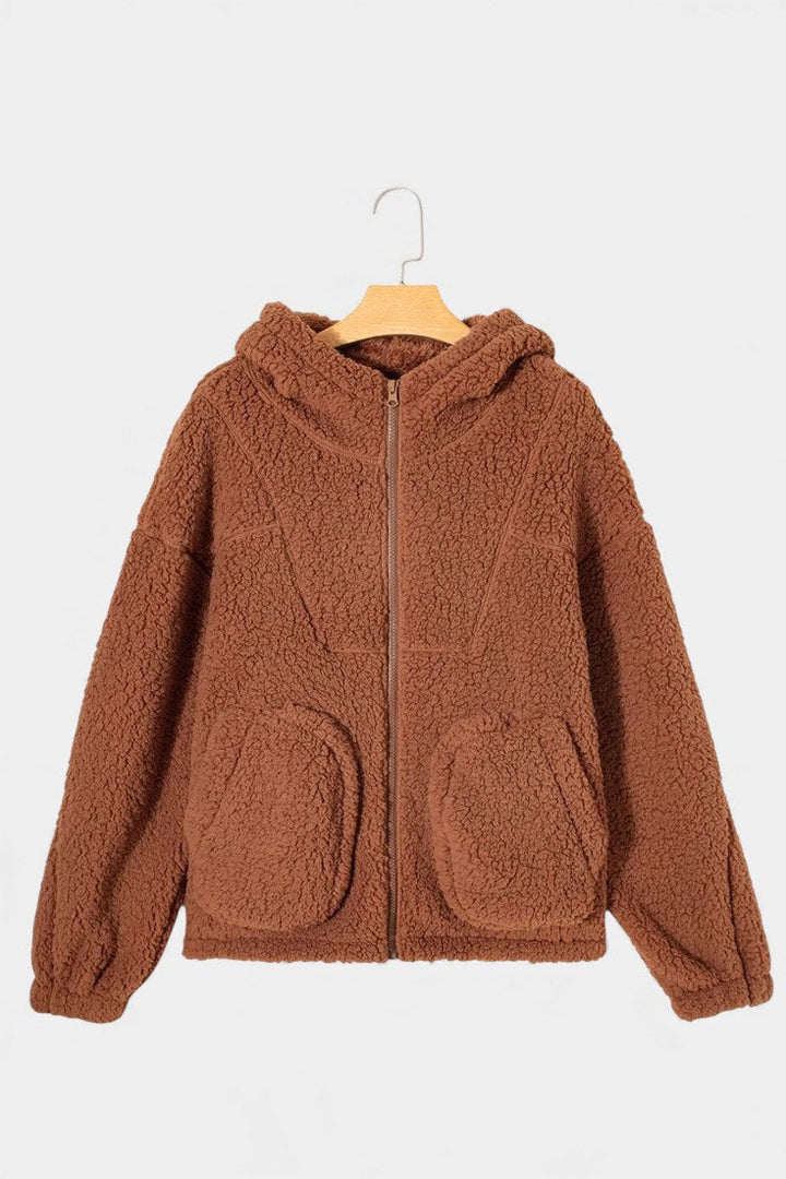 Women's Teddy Jacket with Hood, Zipper, Relaxed Fit, and Pockets, view 6 - Elena Harper