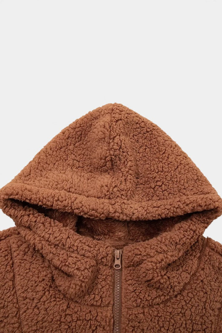 Women's Teddy Jacket with Hood, Zipper, Relaxed Fit, and Pockets, view 5 - Elena Harper