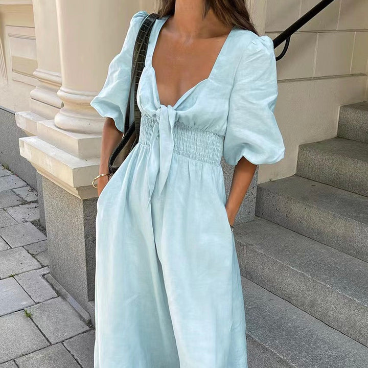 Alorica - Vintage-inspired midi dress with puff sleeves