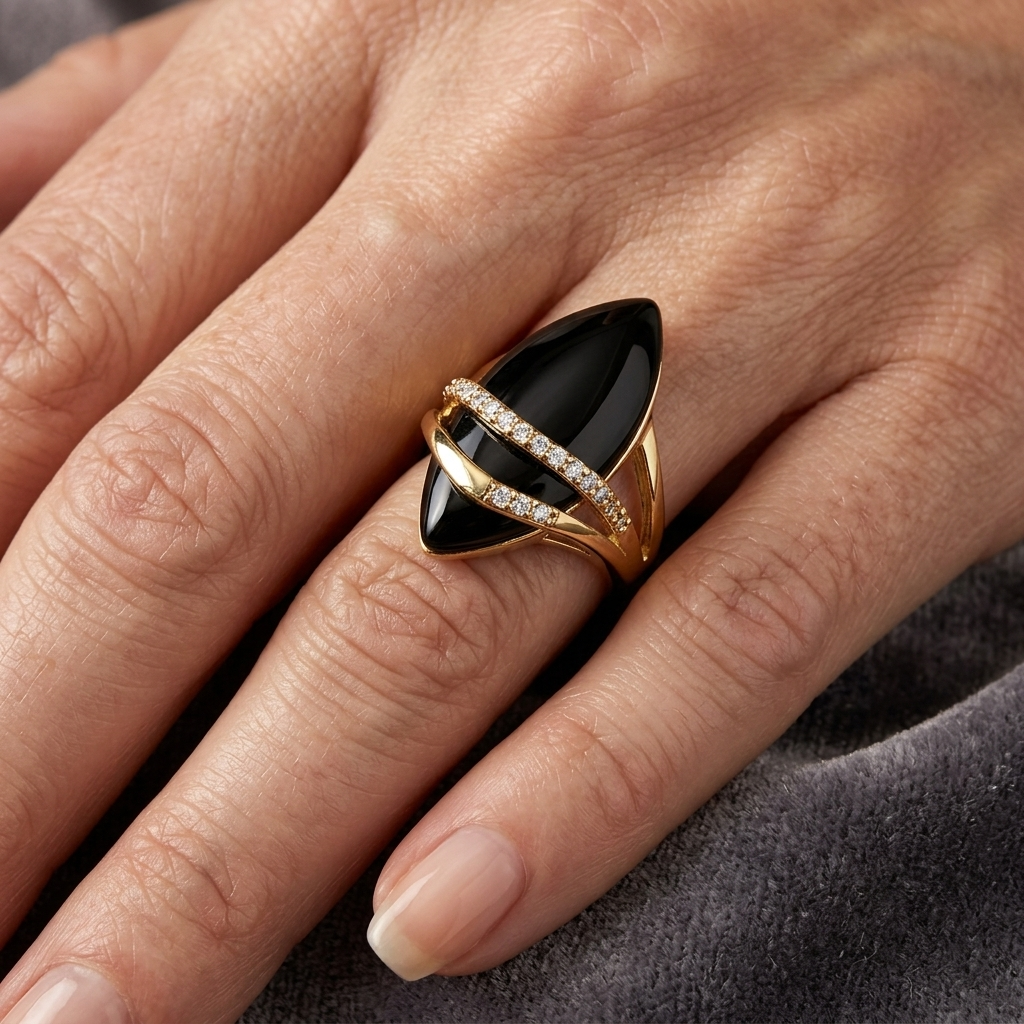 Black Marquise Onyx Cubic Zirconia Ring - Elena Harper