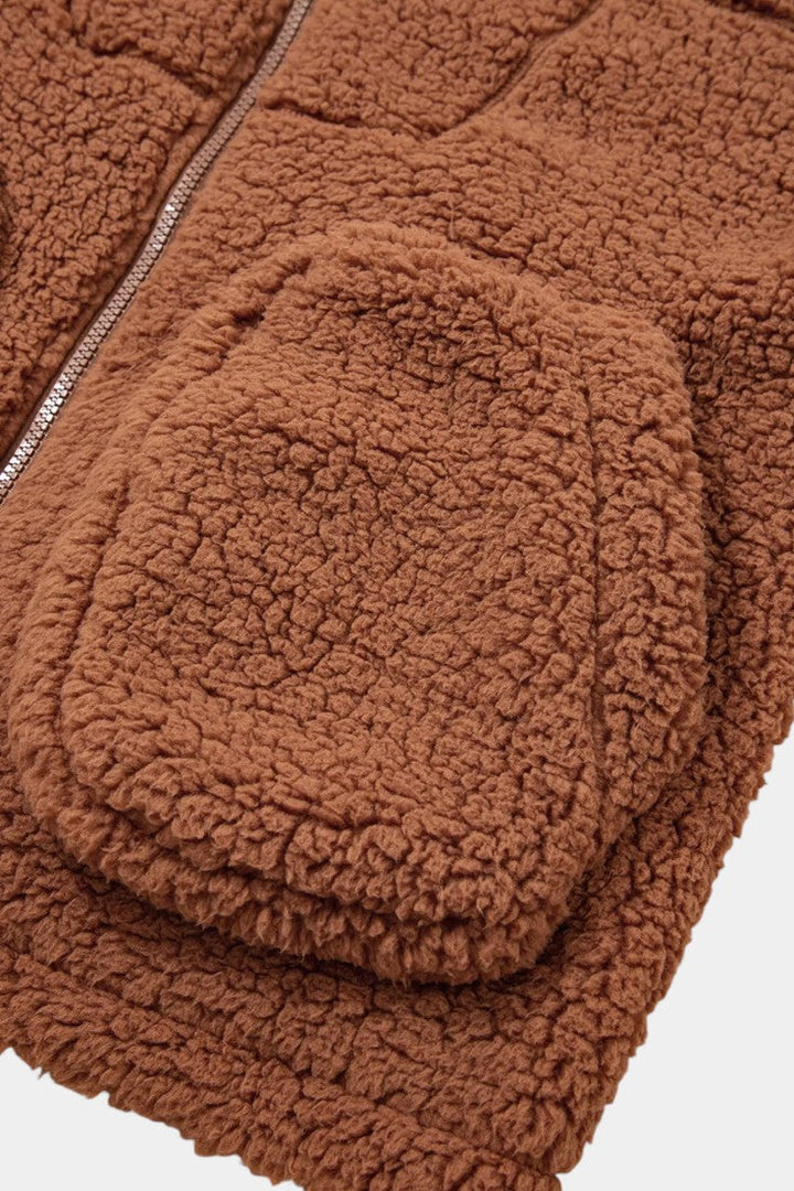 Women's Teddy Jacket with Hood, Zipper, Relaxed Fit, and Pockets, view 10 - Elena Harper