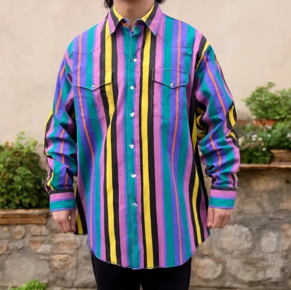 Men's Block Striped Shirt - Long Sleeve Casual
