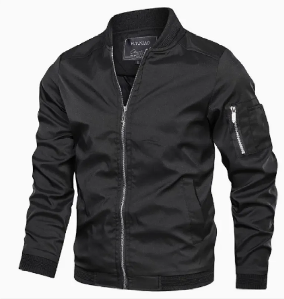 Men's Bomber Jacket with Zipper Details Lined All-Season Jacket, view 4 - Elena Harper