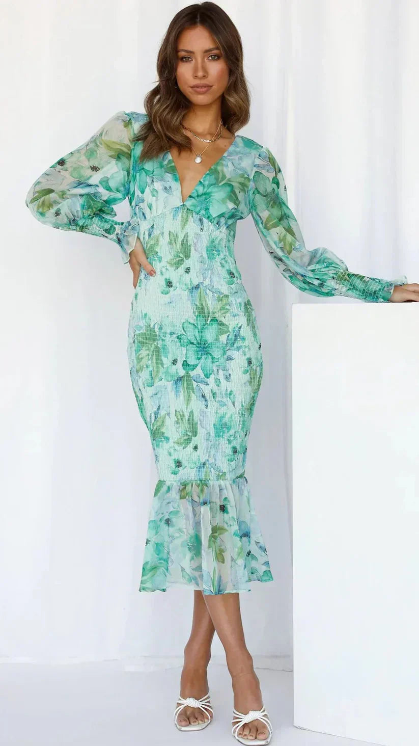 Miley Flower Print Midi Dress - Elena Harper
