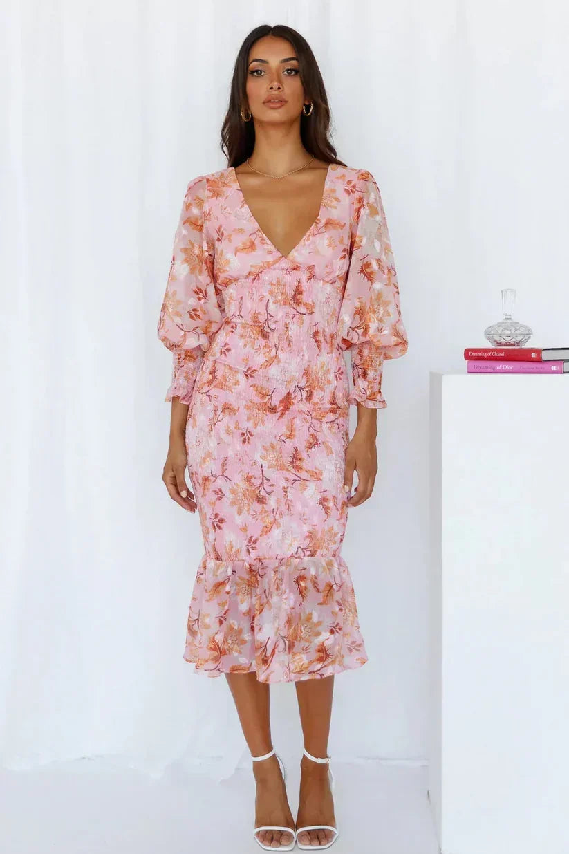 Miley Flower Print Midi Dress - Elena Harper