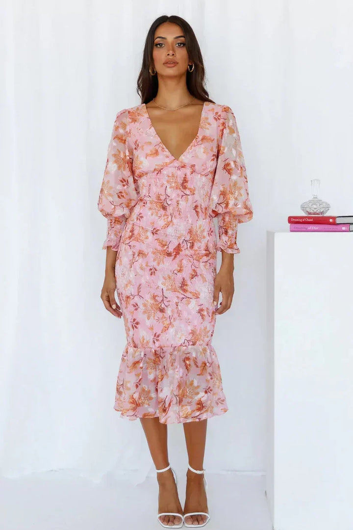 Miley Flower Print Midi Dress - Elena Harper