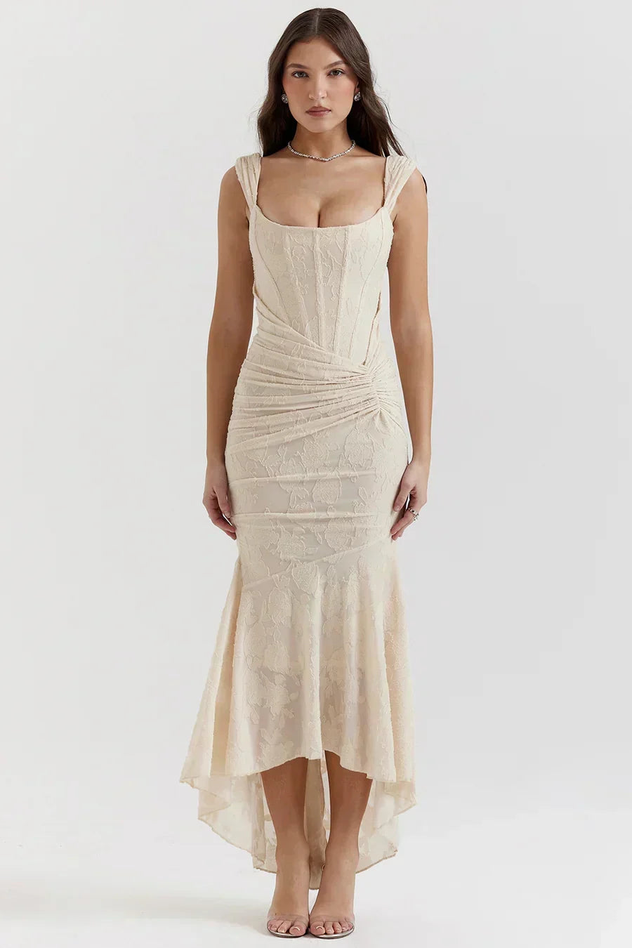 Long Evening Dress for Women with Corset Bodice and Off-Shoulder Design Elegant Ceremony, view 9 - Elena Harper